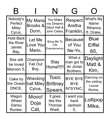 Music Bingo - Quarintine Edition! Bingo Card