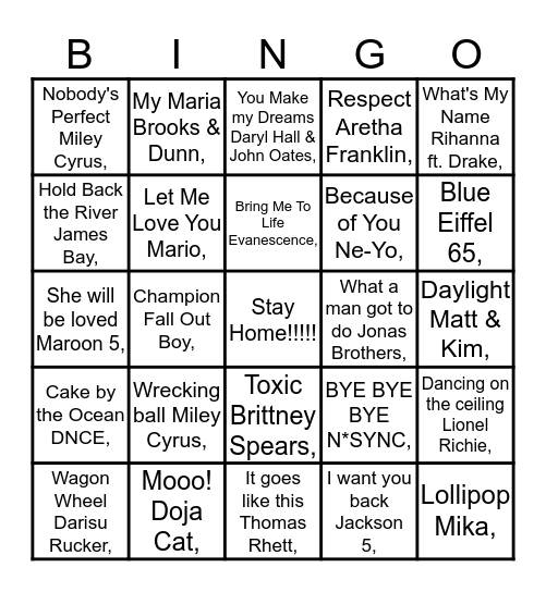 Music Bingo - Quarintine Edition! Bingo Card