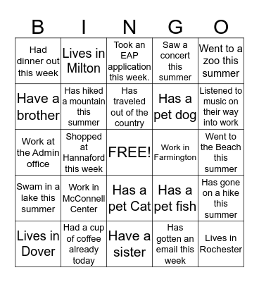 Outreach Bingo Card