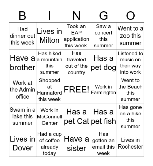 Outreach Bingo Card