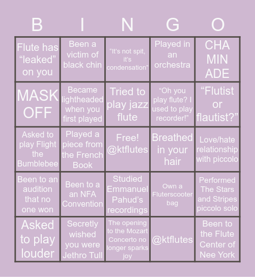 • Flutist Bingo • Bingo Card