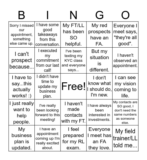 P&D Bingo Card