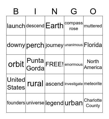 Unit 1 Weeks 1 and 2 and The World Bingo Card
