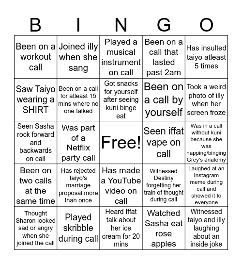 G-meet gang Bingo Card