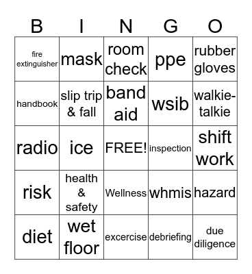 Health & Safety Bingo Card