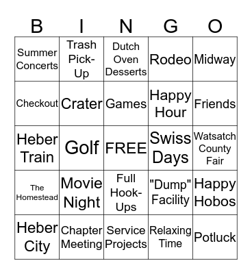 Happy Hobo Campout Bingo Card