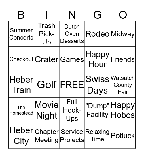 Happy Hobo Campout Bingo Card