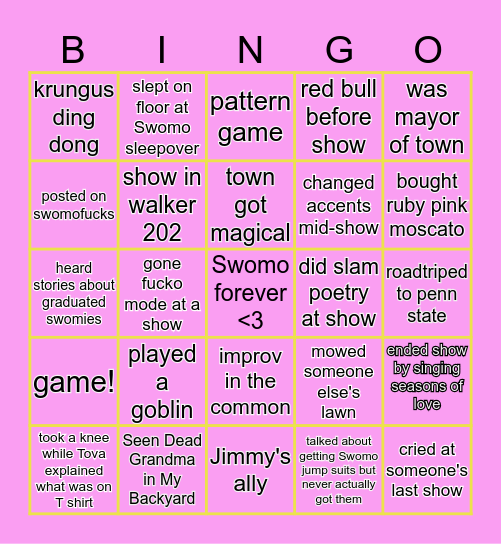 SWOMO Bingo Card