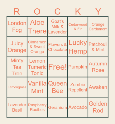 Bar Soap Names Bingo Card