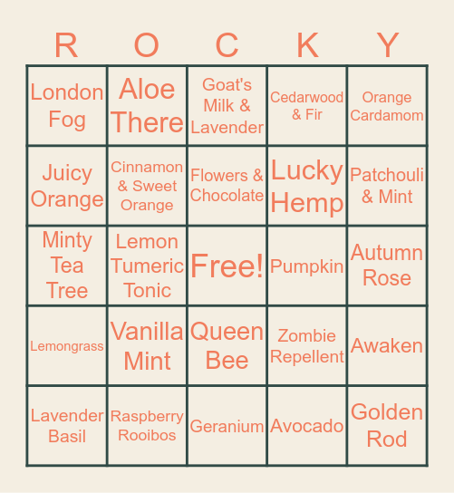 Bar Soap Names Bingo Card