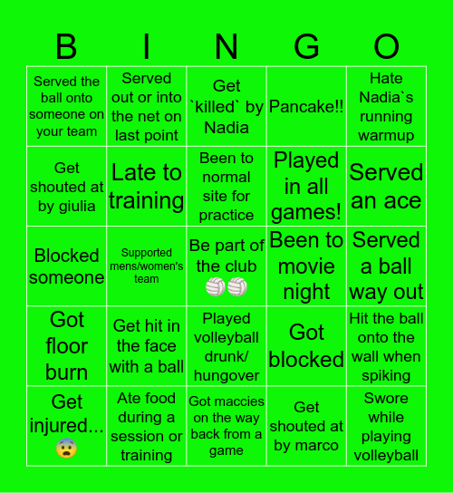 BUVC Bingo Card