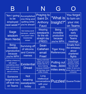 Fellows Covid-19 Bingo! Bingo Card