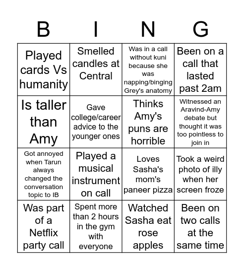 Rando Bingo Card