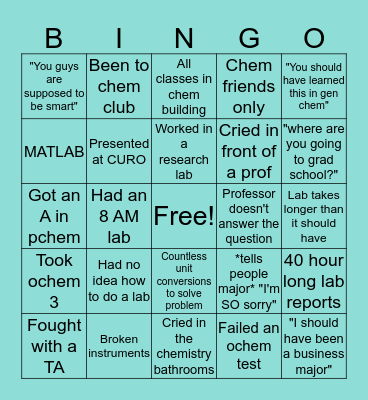 Chem Major Bingo! Bingo Card