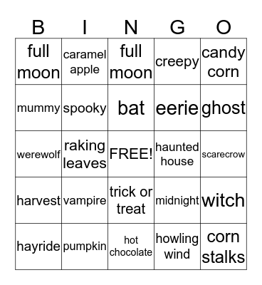 A Haunted Halloween for Mrs. Murietta's Class Bingo Card