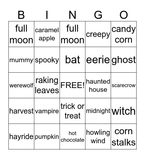 A Haunted Halloween for Mrs. Murietta's Class Bingo Card
