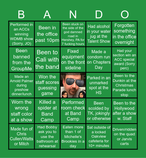 WDHSMB Staff "BANDO" Bingo Card