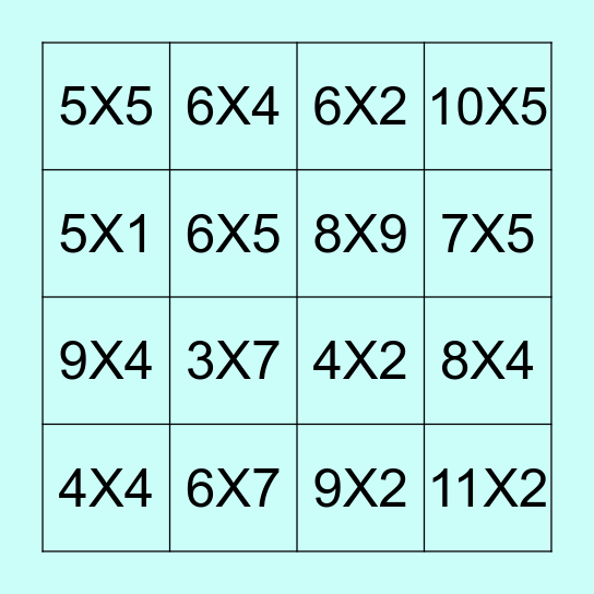 Multiplication Bingo Card