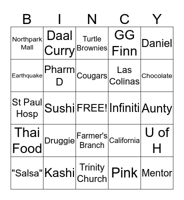 BINCY'S BACHELORETTE PARTY Bingo Card