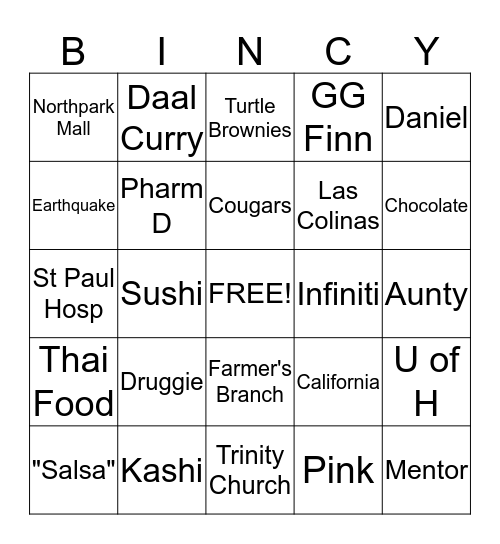 BINCY'S BACHELORETTE PARTY Bingo Card