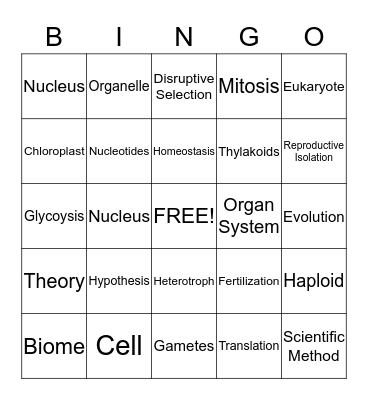 Biology Bingo Card