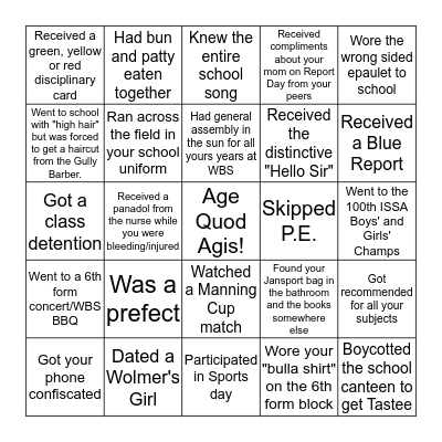 WBS Bingo Card