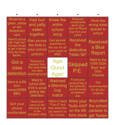 WBS Bingo Card