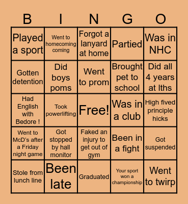 LTHS BINGO Card