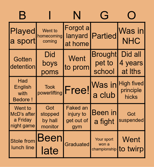 LTHS BINGO Card