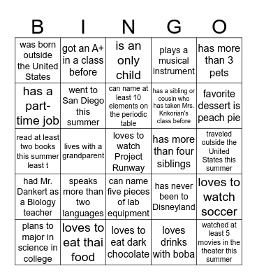 PEOPLE BINGO Card