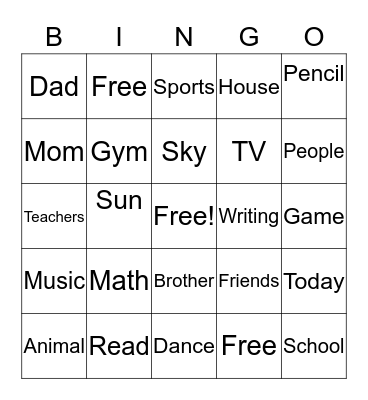 Avery Gonzalez Bingo Card