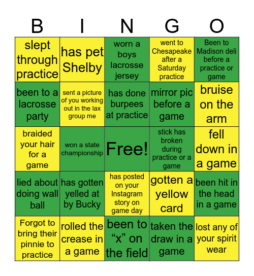 Langley Lax Bingo Card