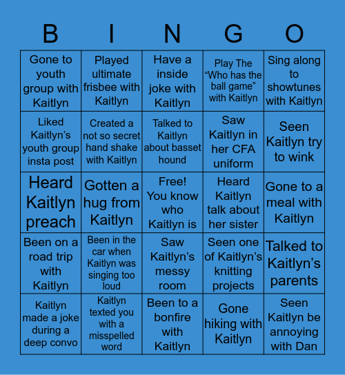 Knowing Kaitlyn Bingo Card