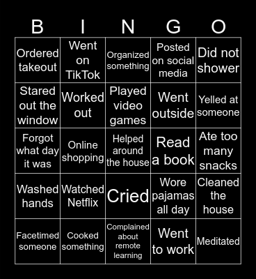 Quarantine Bingo Card