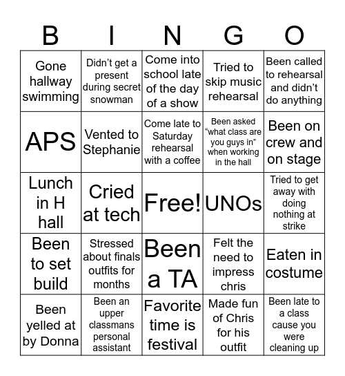 FHSDC Bingo Card