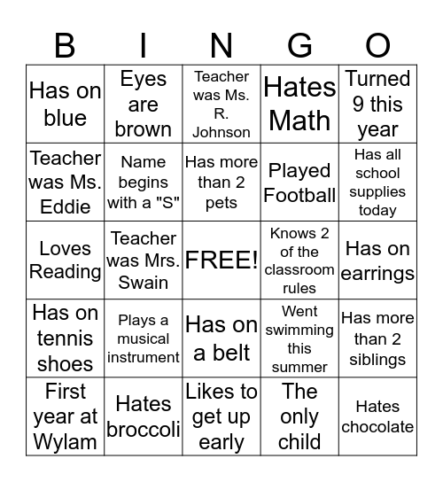 Get to Know You Bingo Card