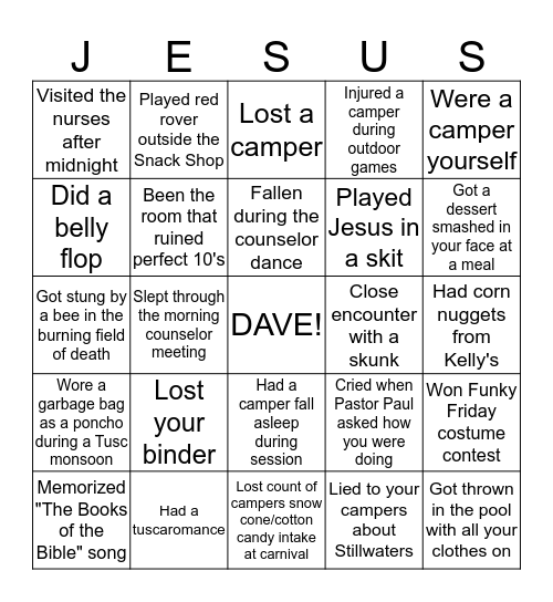 JR WEEK BINGO Card