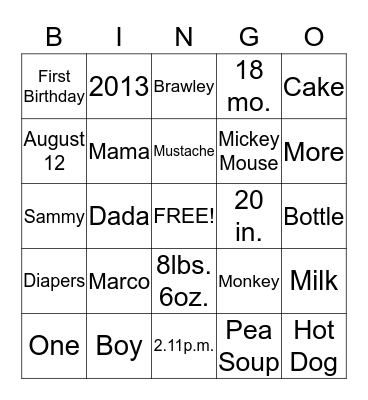 All About Marco Bingo Card