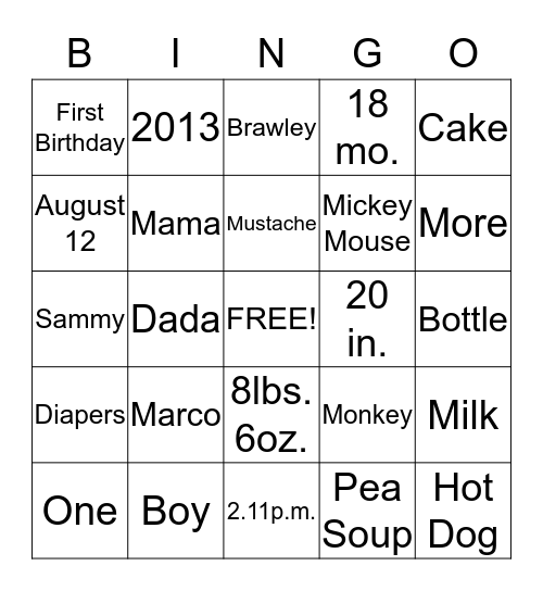 All About Marco Bingo Card