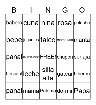 Baby Shower  Bingo Card