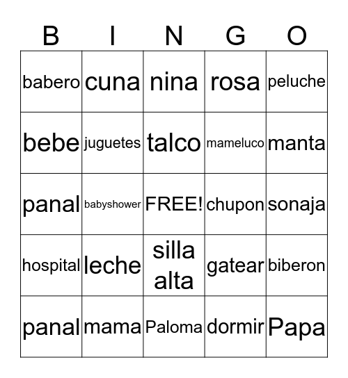 Baby Shower  Bingo Card