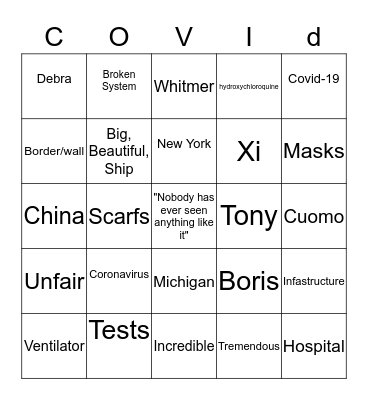 Coronavirus Bingo Card