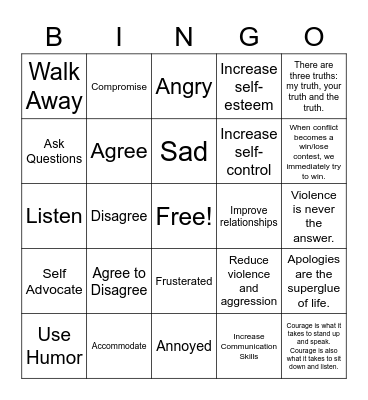 Conflict Resolution Bingo Card