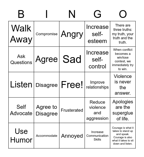 Conflict Resolution Bingo Card