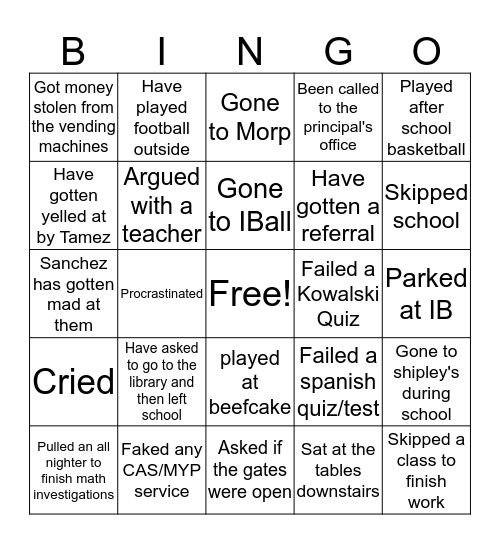 IB Lamar Bingo Card