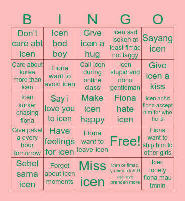 Fiona ❤️ Icen Bingo Card