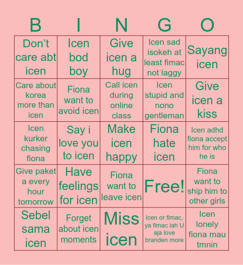 Fiona ❤️ Icen Bingo Card