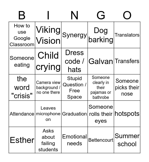 Untitled Bingo Card