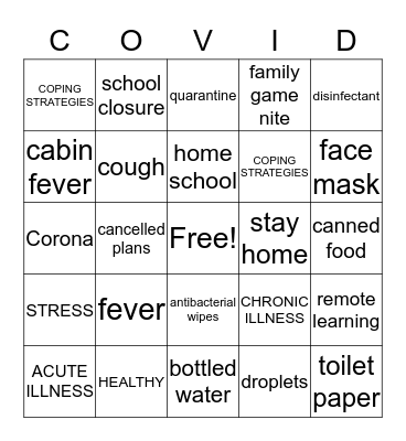 Family Fun Nite! Bingo Card
