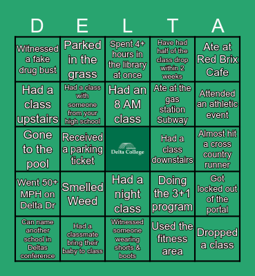 Delta College Bingo Card